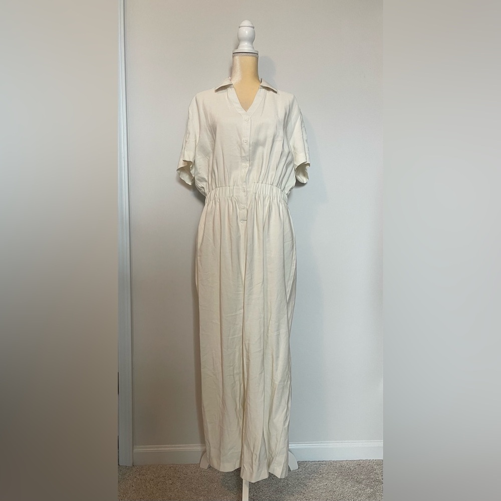 Mango Cream Jumpsuit with Button Detail